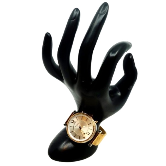 FOSSIL~Carlie~Hybrid Watch~SWAROVSKI CRYSTAL ROSE-GOLD STAINLESS STEEL MESH - Picture 2 of 5